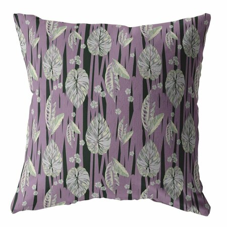 HOMEROOTS 28 in. Lavender & Black Fall Leaves Indoor & Outdoor Throw Pillow Pink & White 412675